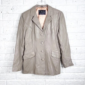 VINTAGE “REAL LEATHER” Smooth Light tan Leather Coat Size Medium Covered Buttons